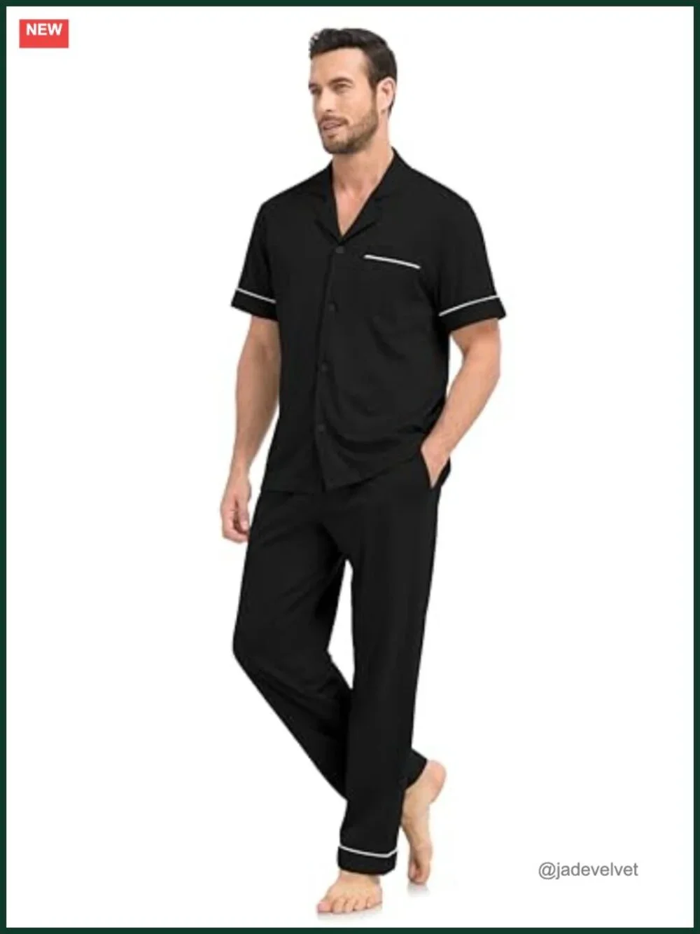 Men's 100% Cotton Pajama Set - Short Sleeve Button Down with Long Pants